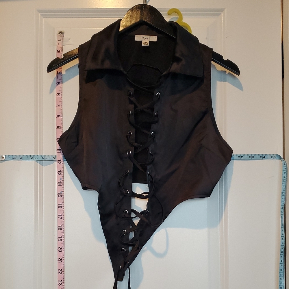 Black Lace-Up Sleeveless Top by Love J U.S.A.
